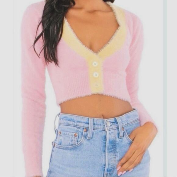 NWT - For Love & Lemons Sheila Pink Cropped Sweater - Picture 6 of 6